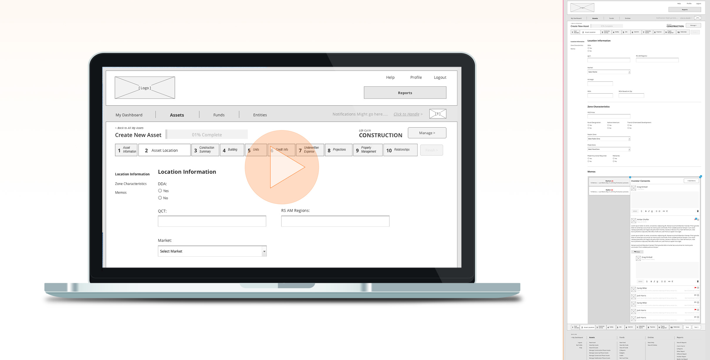 Wireframe prototype of the experience