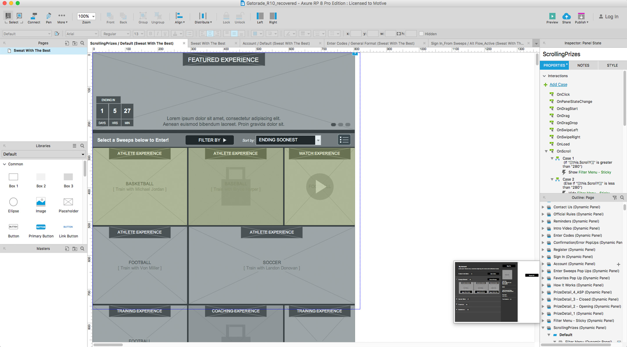 Wireframe prototype of the experience